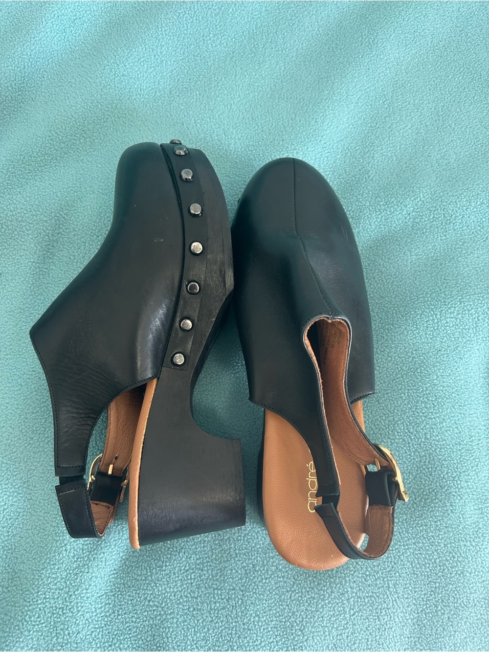 Black Leather Studded Slingback Heels